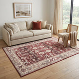 5' X 7' Red and Ivory Oriental Distressed Non Skid Area Rug