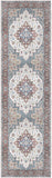 8' Ivory Red and Blue Medallion Distressed Non Skid Runner Rug