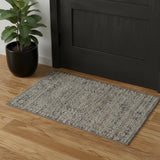 3' X 5' Ivory And Slate Gray Oriental Distressed Area Rug With Fringe