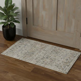 3' X 5' Ivory Black And Taupe Oriental Distressed Area Rug With Fringe