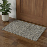 3' X 5' Slate Gray Brown And Ivory Floral Distressed Area Rug With Fringe