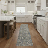 8' Charcoal Brown And Ivory Floral Distressed Runner Rug With Fringe