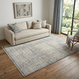5' X 8' Ivory And Blue Geometric Distressed Area Rug With Fringe