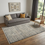5' X 8' Ivory And Slate Gray Oriental Distressed Area Rug With Fringe