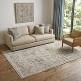 5' X 8' Ivory Black And Taupe Oriental Distressed Area Rug With Fringe