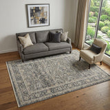 5' X 8' Gray And Ivory Floral Distressed Area Rug