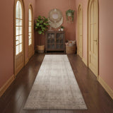 12' Ivory Brown And Gray Geometric Distressed Runner Rug With Fringe