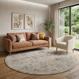 8' Brown And Ivory Oriental Round Rug