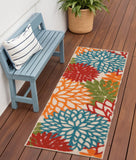 6' Orange Red Green And Blue Floral Indoor Outdoor Runner Rug