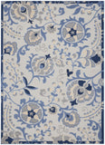 7' X 10' Blue Gray And Navy Blue Floral Indoor Outdoor Area Rug