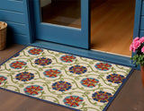 3' X 4' Navy Blue Beige Green Blue And Red Floral Indoor Outdoor Area Rug