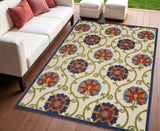 4' X 6' Navy Blue Beige Green Blue And Red Floral Indoor Outdoor Area Rug
