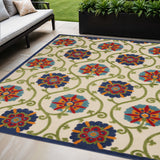 5' X 8' Navy Blue Beige Green Blue And Red Floral Indoor Outdoor Area Rug