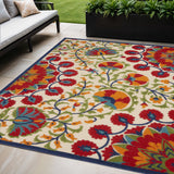 5' X 8' Navy Blue Beige Green Blue And Red Floral Indoor Outdoor Area Rug