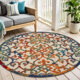 4' Ivory Blue Orange And Green Round Trellis Indoor Outdoor Area Rug