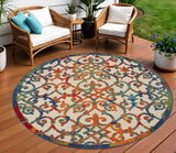 8' Ivory Blue Orange And Green Round Trellis Indoor Outdoor Area Rug