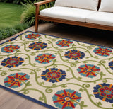 6' X 9' Navy Blue Beige Green Blue And Red Floral Indoor Outdoor Area Rug