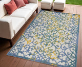 4' X 6' Ivory Blue And Yellow Trellis Indoor Outdoor Area Rug