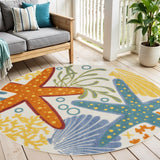 4' Blue Yellow And Orange Round Starfish Indoor Outdoor Area Rug