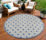 8' Blue And Gray Round Geometric Indoor Outdoor Area Rug