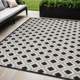 5' X 8' Black And White Geometric Indoor Outdoor Area Rug