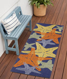 6' Blue Yellow And Orange Starfish Indoor Outdoor Runner Rug