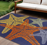 6' X 9' Blue Yellow And Orange Starfish Indoor Outdoor Area Rug