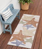 6' Ivory Yellow Orange And Green Starfish Indoor Outdoor Runner Rug