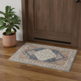 2' X 4' Blue and Orange Floral Medallion Power Loom Distressed Washable Area Rug