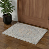 2' X 4' Blue And Orange Floral Medallion Washable Area Rug