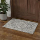 2' X 4' Blue And Gray Floral Medallion Washable Area Rug