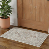 2' X 4' Gray And Ivory Floral Medallion Washable Area Rug