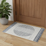 2' X 4' Blue And Ivory Geometric Washable Area Rug