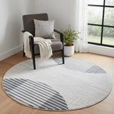 5' Ivory And Blue Geometric Washable Round Rug