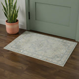 2' X 4' Light Blue Ivory And Yellow Floral Medallion Washable Area Rug