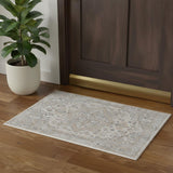 2' X 4' Silver And Gray Floral Medallion Washable Area Rug