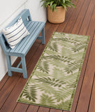 6' Ivory And Green Palm Leaf Indoor Outdoor Runner Rug