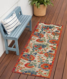 6' Ivory Blue And Orange Floral Indoor Outdoor Runner Rug
