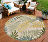8' Green Yellow And Blue Round Palm Leaf Indoor Outdoor Area Rug
