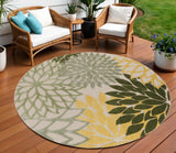 8' Ivory Green And Yellow Round Floral Indoor Outdoor Area Rug