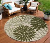8' Ivory And Green Round Floral Indoor Outdoor Area Rug