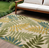6' X 9' Green Yellow And Blue Palm Leaf Indoor Outdoor Area Rug