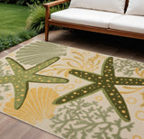 6' X 9' Green And Yellow Starfish Indoor Outdoor Area Rug