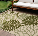 6' X 9' Ivory And Green Floral Indoor Outdoor Area Rug