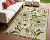 4' X 6' Ivory And Green Floral Indoor Outdoor Area Rug