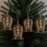 Set of Four Brown Handmade Wood Bell Shaped Ornaments