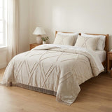 Ivory Geometric Twin Cotton Coverlet With Fringe