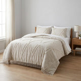 Ivory Geometric King Cotton Coverlet With Fringe
