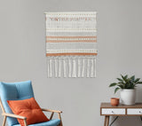 26" X 51" Beige And Rust Geometric Cotton Macrame Hanging Tapestry