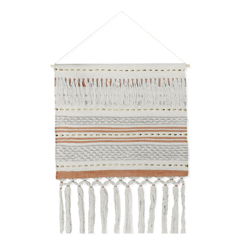 26" X 51" Beige And Rust Geometric Cotton Macrame Hanging Tapestry